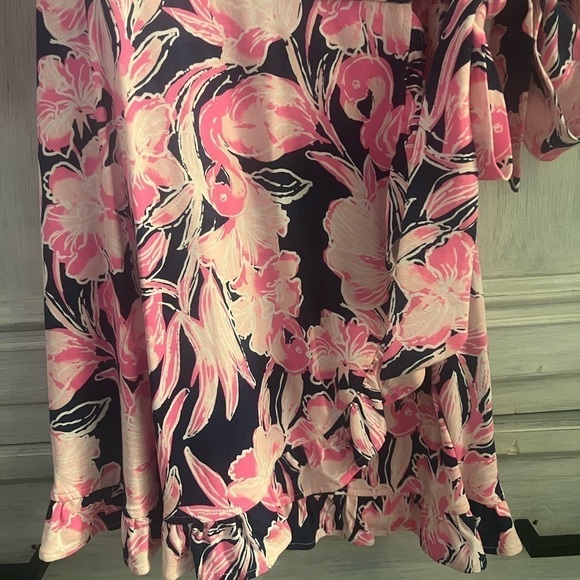 Lilly Pulitzer Jessalynne Ruffle Romper Inky Navy Flamingle - Picture 4 of 7